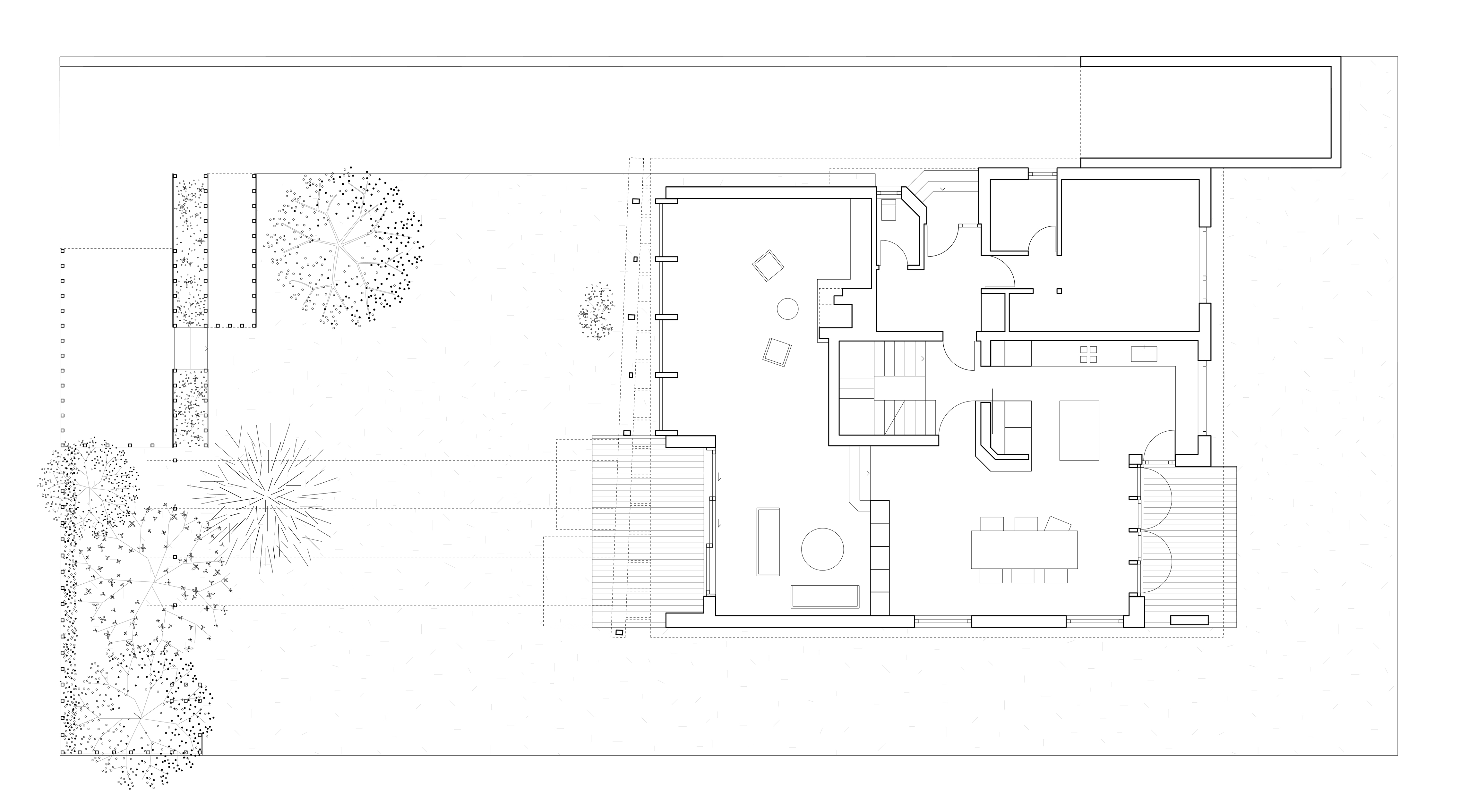 Grundriss eines Einfamilienhauses aus den Achtzigern mit starkem Bezug zum Garten